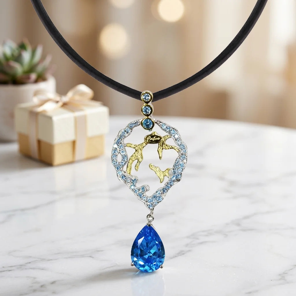 Custom Logo Silver Handmade Hollow Blue Zircon 18K Gold Plated Classic Women's Daily Wear Pendant