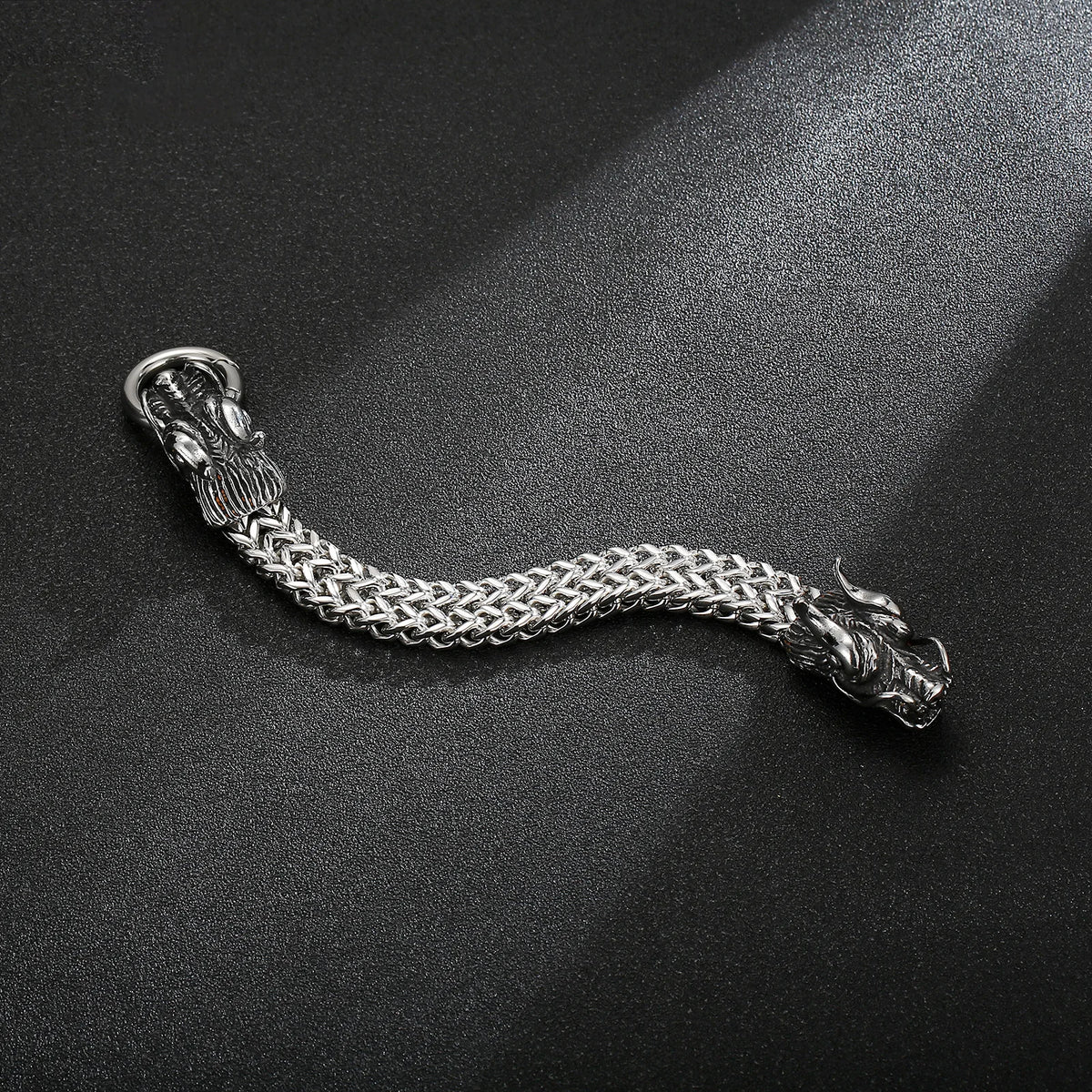 VIKING Double Dragon Multi-Layer Charm Bracelet – 316L Stainless Steel Men's Wide Silver Bangle