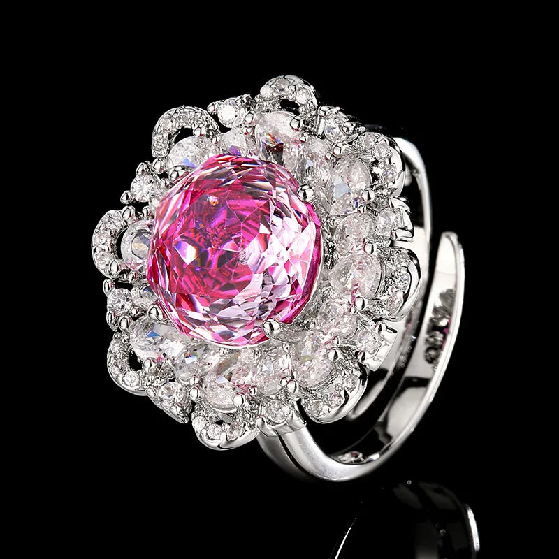 Gemfiori Italian Banquet Rose Versatile Wedding Luxury Shining Zircon Women's Set Necklace Earrings Rings Banquet Jewelry Accessories