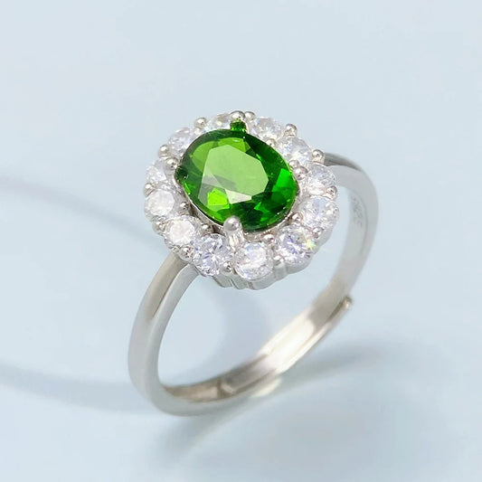 Gioiellieri Chrome Diopside Silver Ring with Pear Cut Natural Green Stone for Wedding Engagement in 925 Sterling Silver Band for Her Jewelry