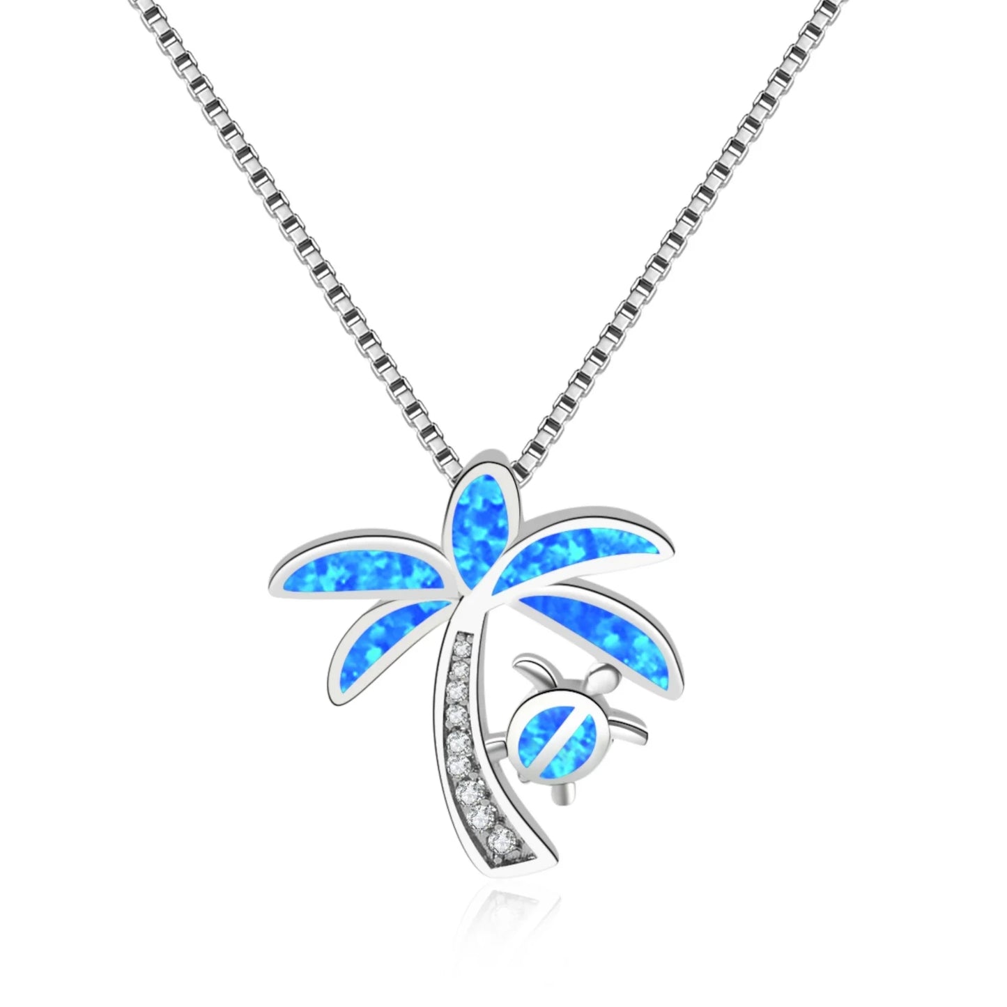 Aobao Coconut Tree Silver Plated Copper Alloy Minimalist Geometric Opal Lab Created Lariat Necklace for Women