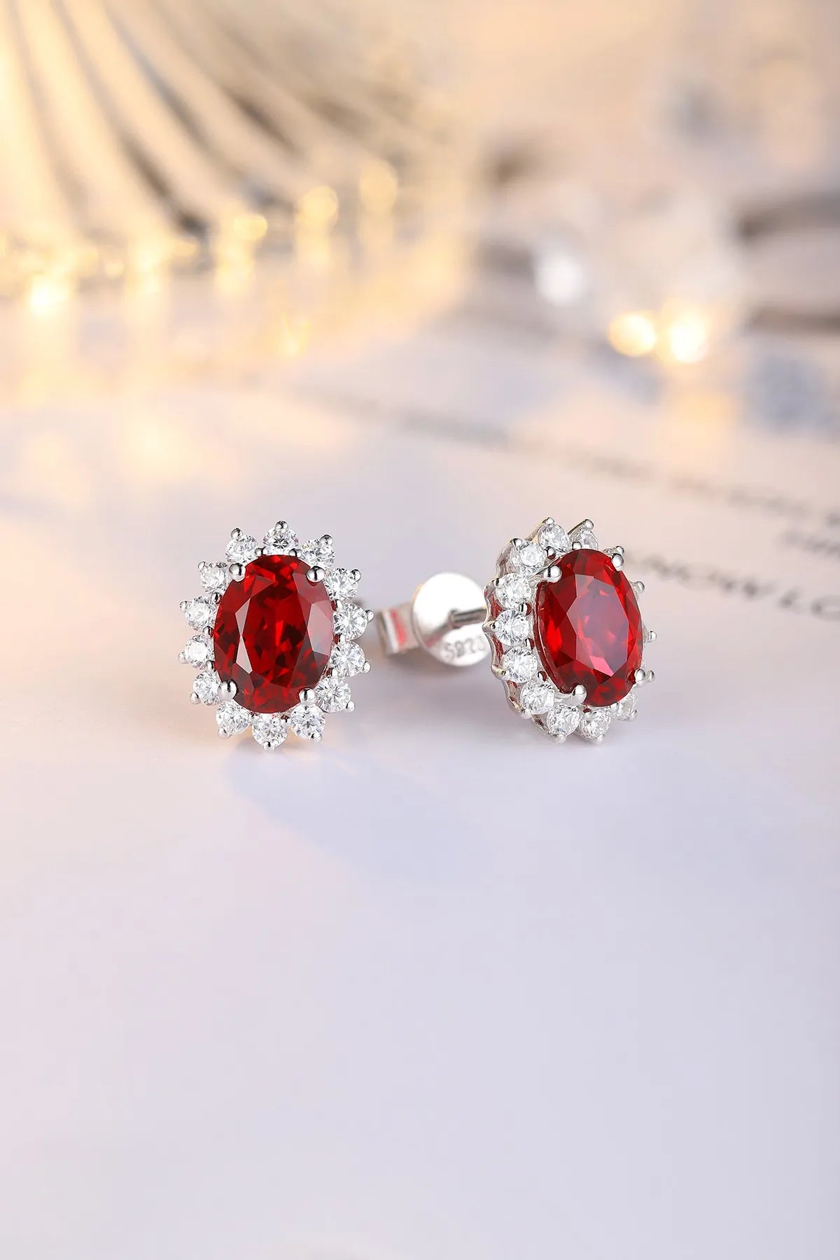 Gemfiori High Quality S925 Silver Lab Grown Ruby Earring Stud Dainty Gemstone Stud Earrings for Women Daily Wear Gift