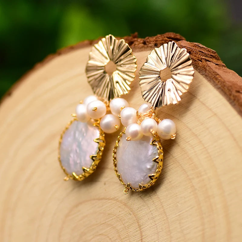 New Jewelry Natural Freshwater Baroque Pearl  Earrings 18K Gold Plated Jewelry Korean Designer Jewelry Earrings Wholesale Bulk