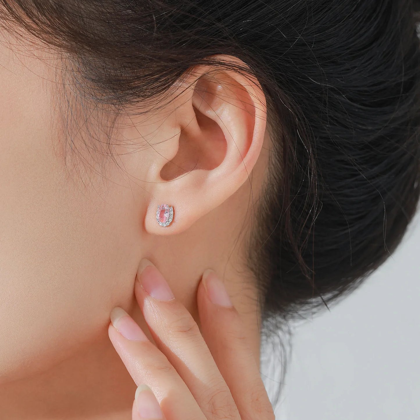 New 925 Sterling Silver Pink Collarbone Chain Earrings Fashion Sweet Fresh Jewelry Set Gift Set