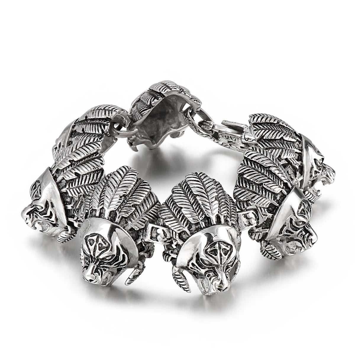 VIKING Mens Punk Wide Link Charm Bracelet – Silver Stainless Steel