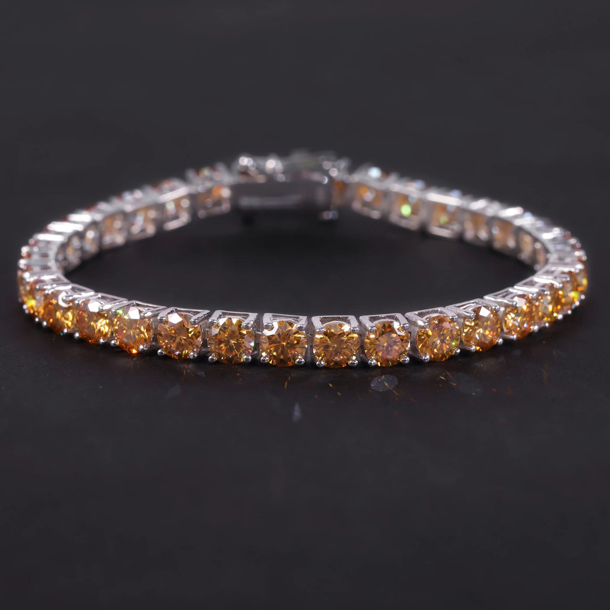 Gemfiori Abiding Colored Moissanite 3mm 4mm 5mm 925 Sterling Silver Tennis Bracelet 4MM 7IN Moissanite Tennis Bracelet in Stock