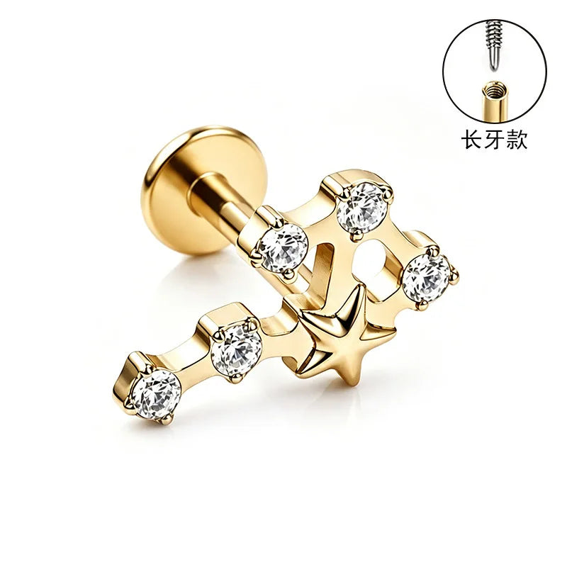 S&S ASTM F136 Titanium Zircon Helix Cartilage Stud | Gold | 31 Designs