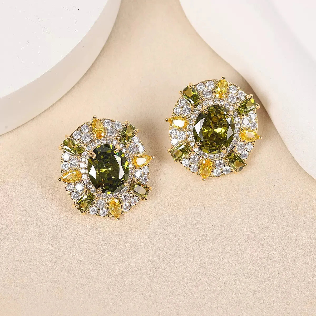 Bella Viva Vibrant Green Cubic Zirconia Necklace and Earring Sets, 18K Gold Plated Brass, Statement Jewelry for Daily & Gift