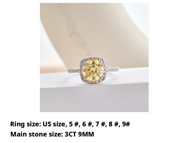 Wholesale 925 Silver PT950 Platinum Plated Square Bezel Set Round Cut 3 Carat VVS GRA Colored Moissanite Engagement Ring