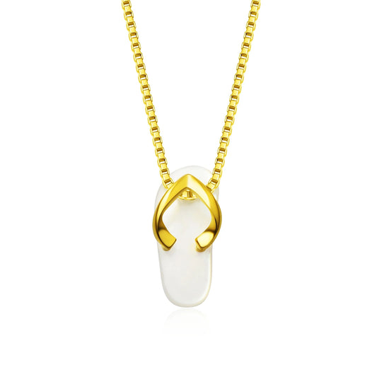 Gold Flip Flop Pendant | Shell Accent Fashion Necklace