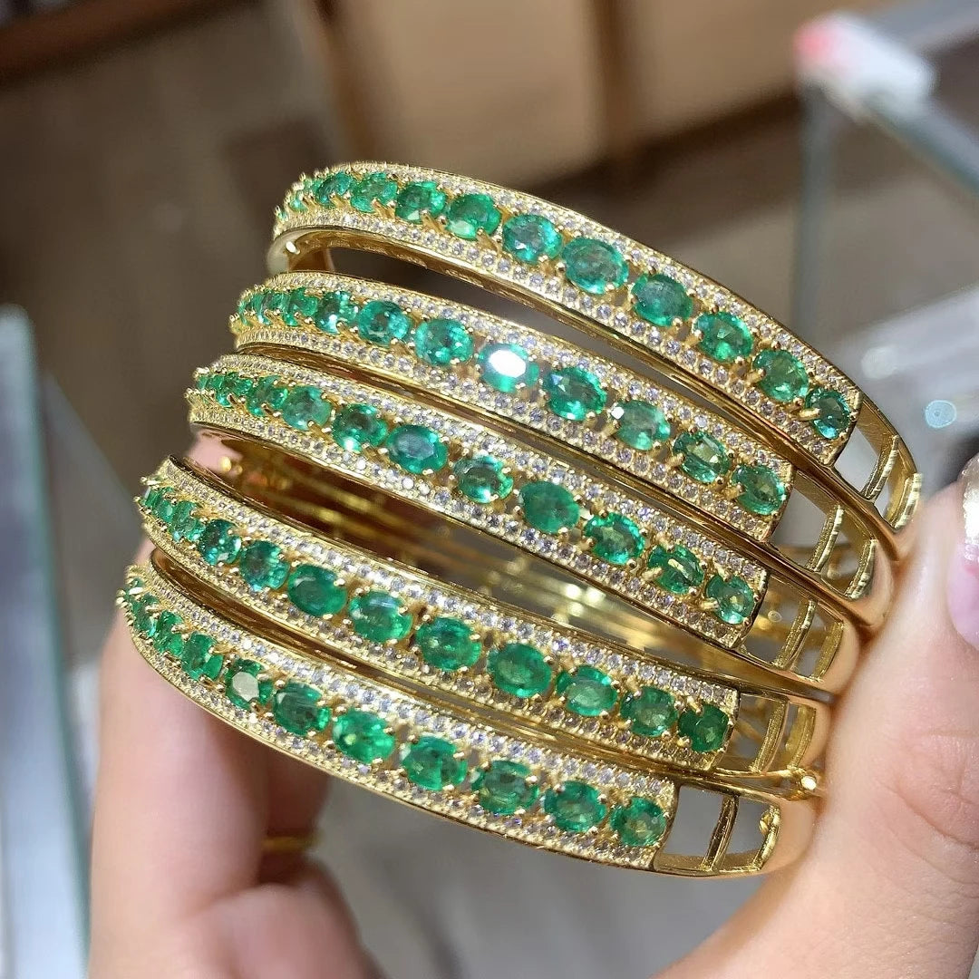 Gioiellieri Emerald Bangle with Natural Green Gemstone for Women S925 Sterling Silver Adjustable Fine Jewelry Anniversary Gift for Her