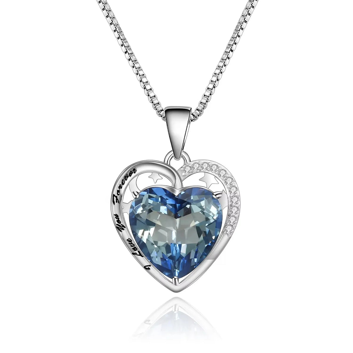 ArtistA Abiding Personality Engraved Romantic 925 Sterling Silver Heart Cut Rainbow Bluish Lolite Mystic Quartz Pendant Necklaces