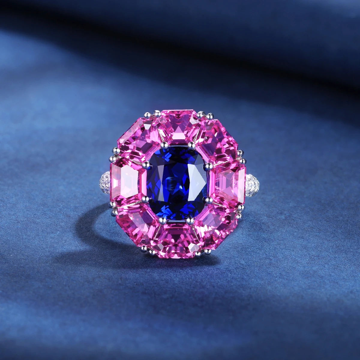 Gemfiori Luxury Lab Grown Sapphire Gemstone Sterling Silver Rings Synthetic Secondary Jewelry Certified Ring