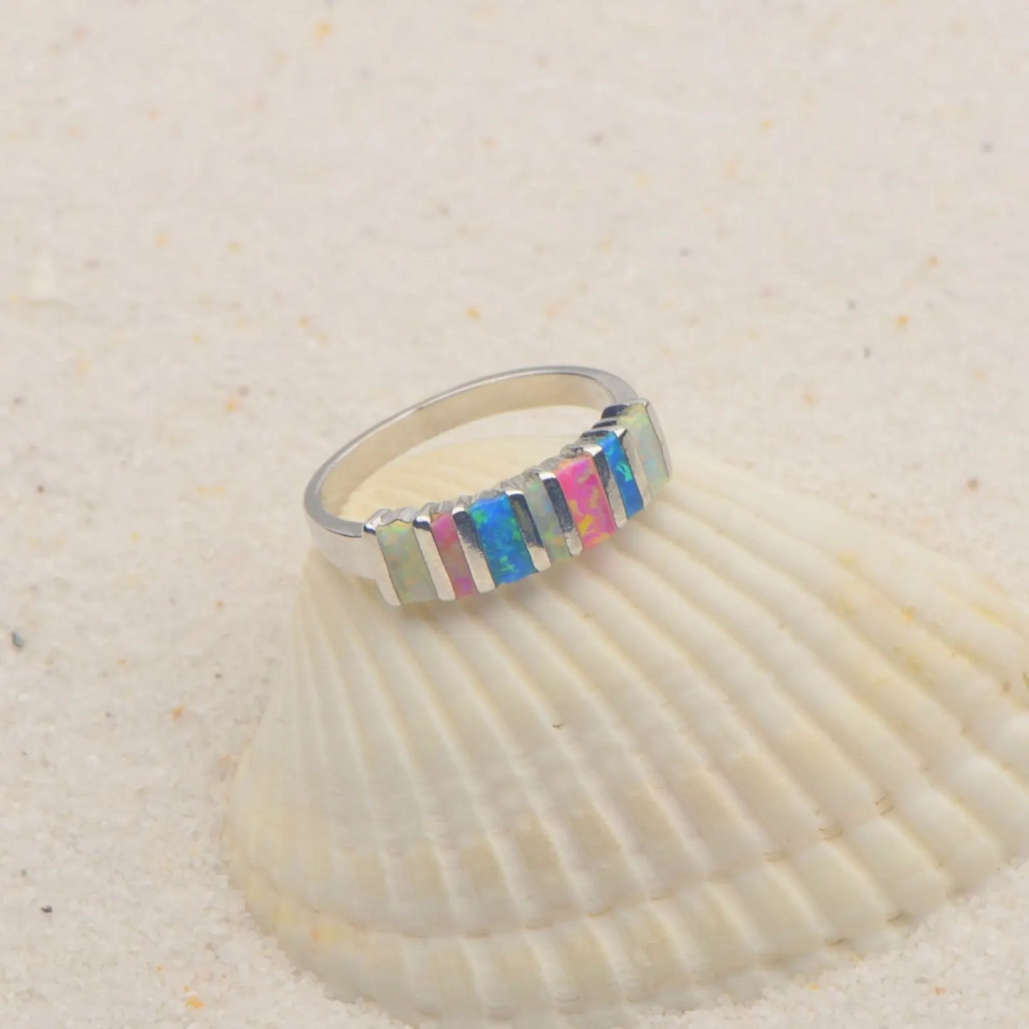 Opal Twisted Ring | Iridescent Gem Inlay Band | Nature-Inspired Fashion Jewelry for Women Trendy Wear