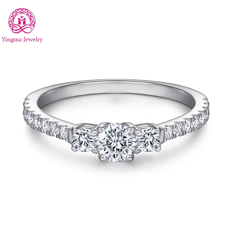 Gioiellieri Three Stone Round Brilliant Lab Grown Diamond Ring DEF VVS 4mm 9K 10K 14K 18K White/Yellow/Rose Gold Women Fine Fashion Jewelry
