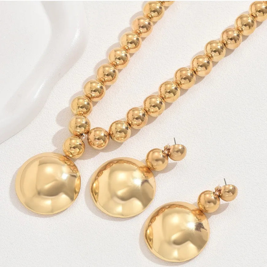 18K Gold Vintage Bead Power Necklace, Earrings & Ring Jewellery Set | High-End Pendant Fashion Set