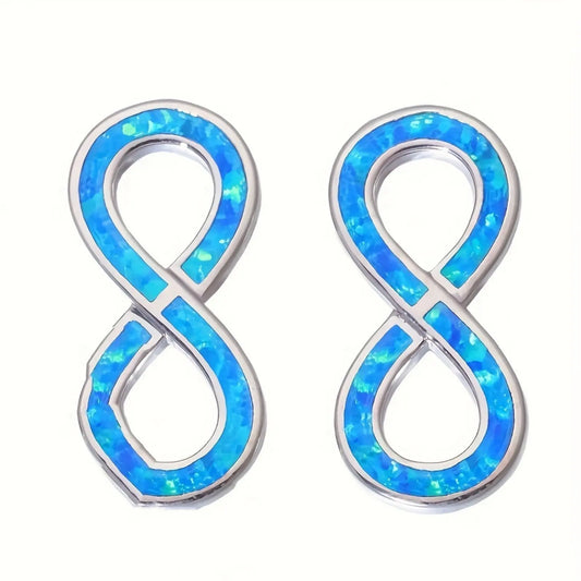 Endless Charm Blue Opal Silver Plated Geometric Christian Bohemian Stud Earrings Hawaiian Viral Jewelry TikTok Hot Seller
