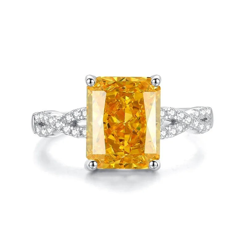 Trendy 925 Sterling Silver 5A 8A Yellow Cubic Zirconia Ring for Women Engagement Promise Bride Rings Customized Jewelry Supplies