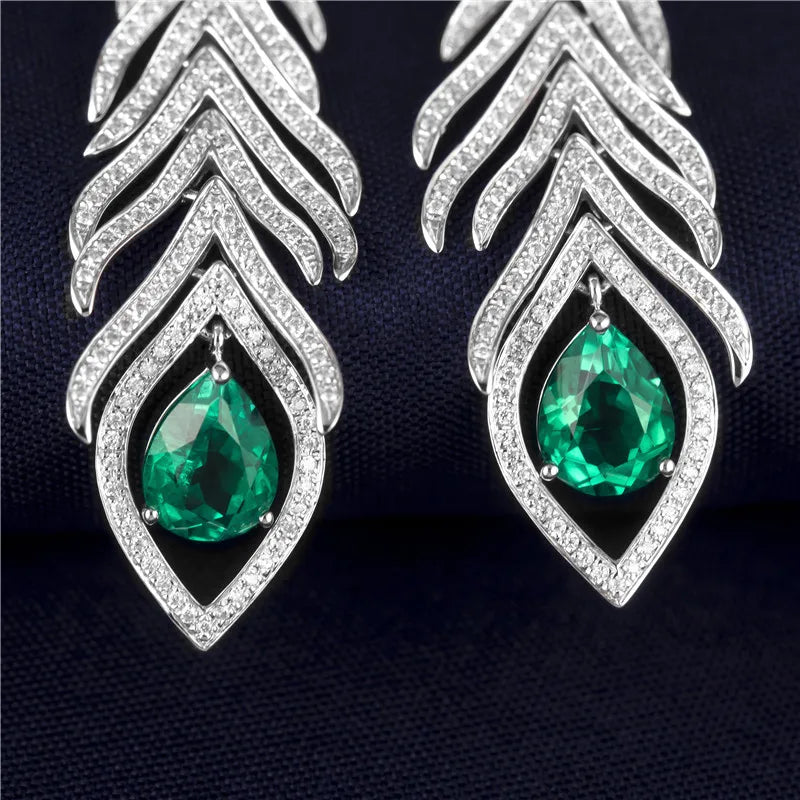 Gemfiori Messi Jewelry Earring Wedding Fashion Jewelry 18K High Quality Char White Gold Women Jewelry Gift Emerald Engagement Earrings