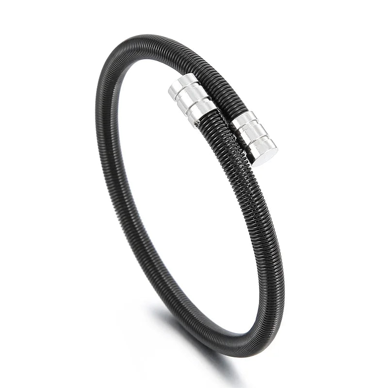 REBEL Unisex Gold/Silver/Black Stainless Steel Flexible Open Bangle Bracelet