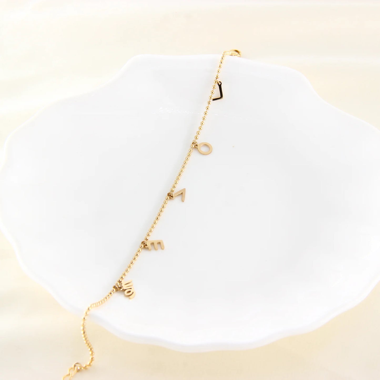 Wholesale AG 14K Gold-Plated Stainless Steel Bead Chain Love My Letter Anklet Unisex Trendy Anti-Allergy Fashion Wedding