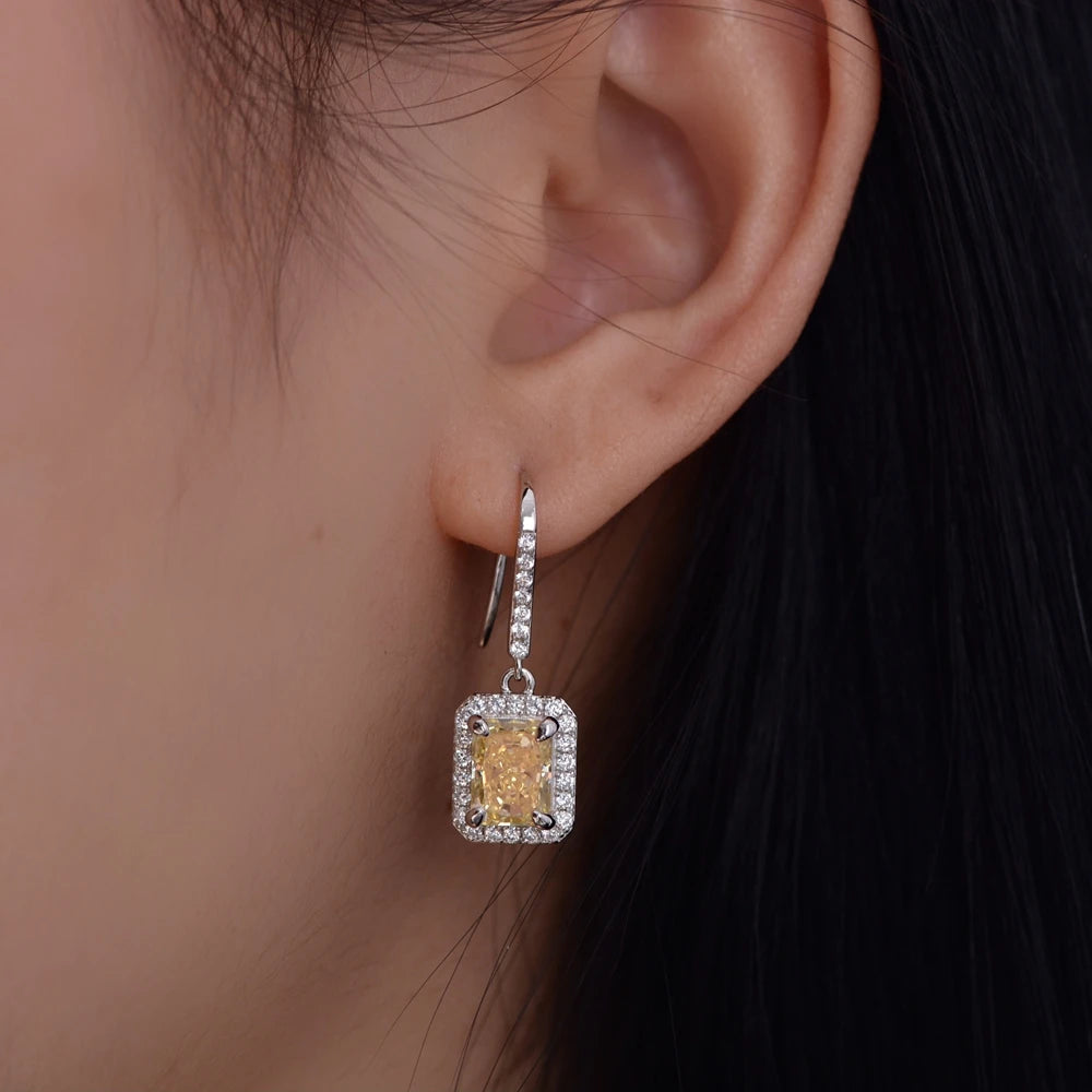 MUSHAN Jewelry Factory New 925 Silver 1.5 Carat Earrings Rectangular Ice Flower Cut 6*8 High Carbon Diamond Ear Hook Earrings
