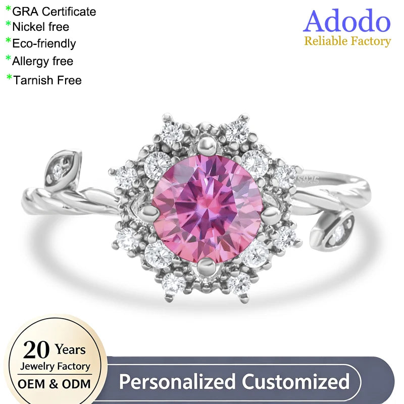 ArtistA Popular Fashion Jewelry 925 Sterling Silver Brilliant Round Cut 1CT VVS GRA Colored Moissanite Flower Rings for Women