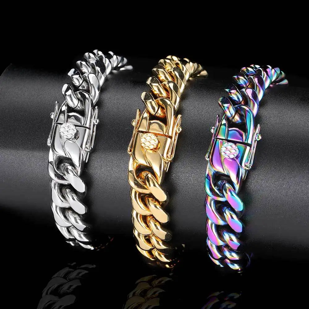 BiG-BOSS Fashion High Quality Hip Hop Colorful Gold Plated Stainless Steel Cuban Link Chain Necklace Jewelry for Man