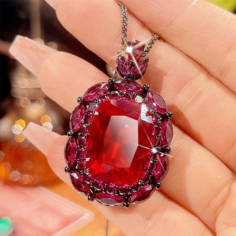 REDheart Copper Gold-Plated Simulation Zircon Black Gold Trendy Flower Shape Pendant Inlaid Zircon Women's Certified Jewelry Set