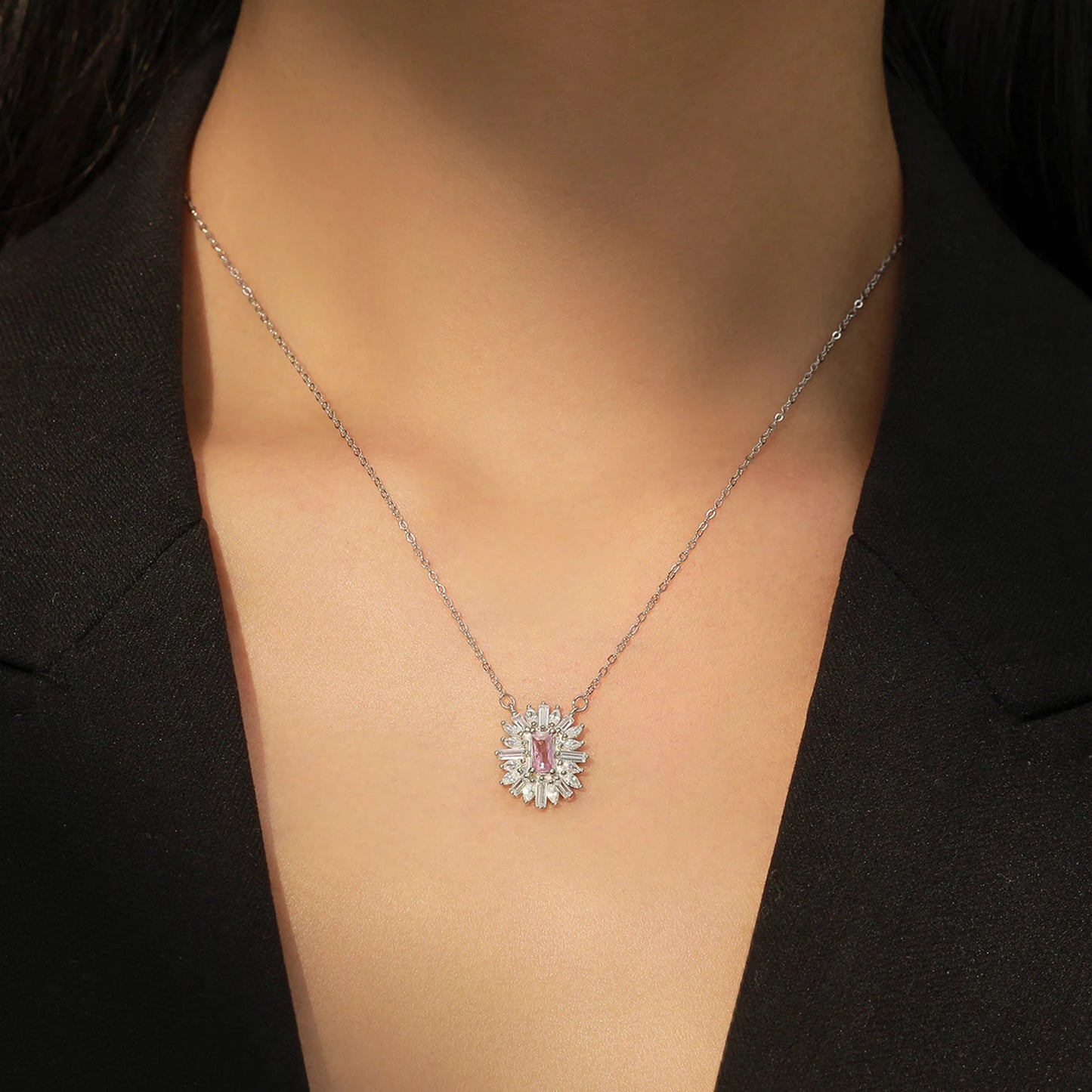Alimay S925 Pure Sterling Silver Pink Square Sunflower Zircon Earrings Small and High End, Exquisite Full Diamond Ear Jewelry
