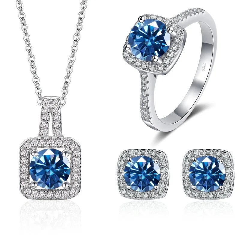 Fancy Style 925 Silver Jewelry Set with 1ct Color Moissanite Pendant  Ring Earring Factory Wholesale Price