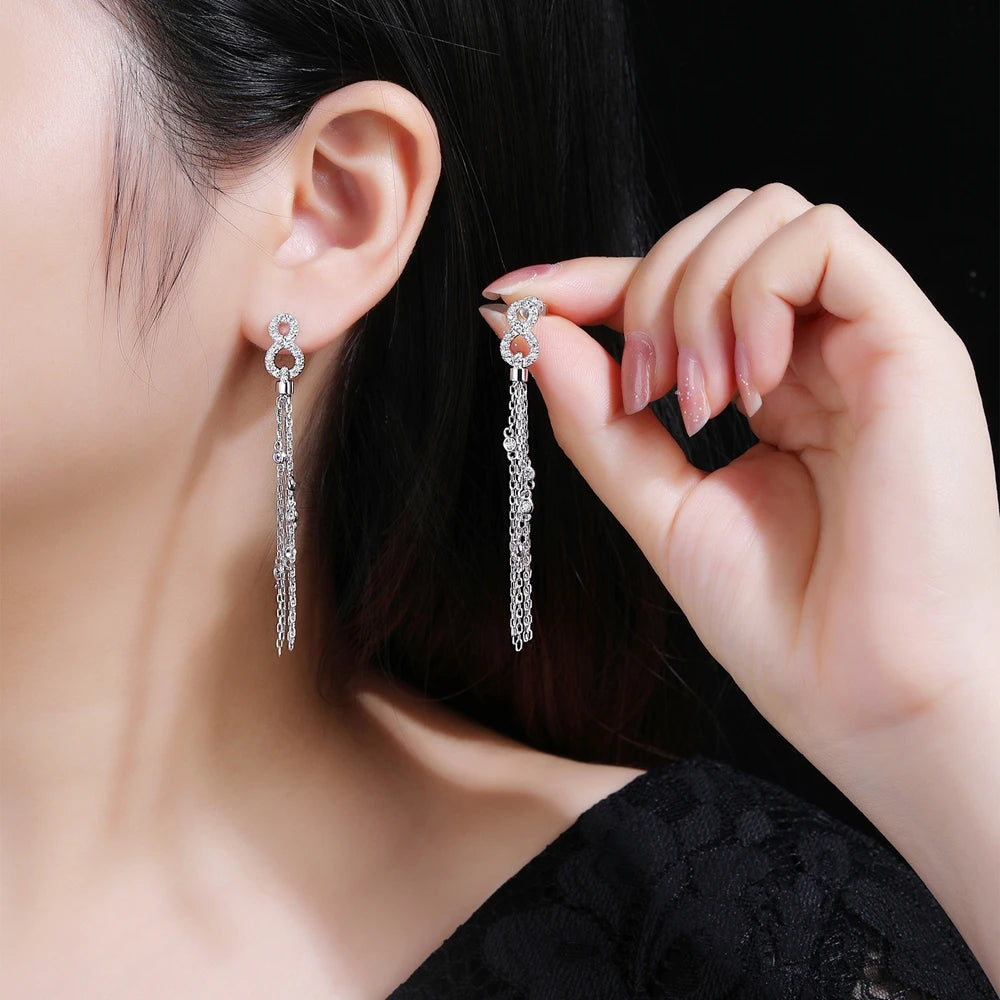 SILVERELLI High Carbon Diamond Tassel Charm Earrings | S925 Sterling Silver | Classic Geometric Light Luxury