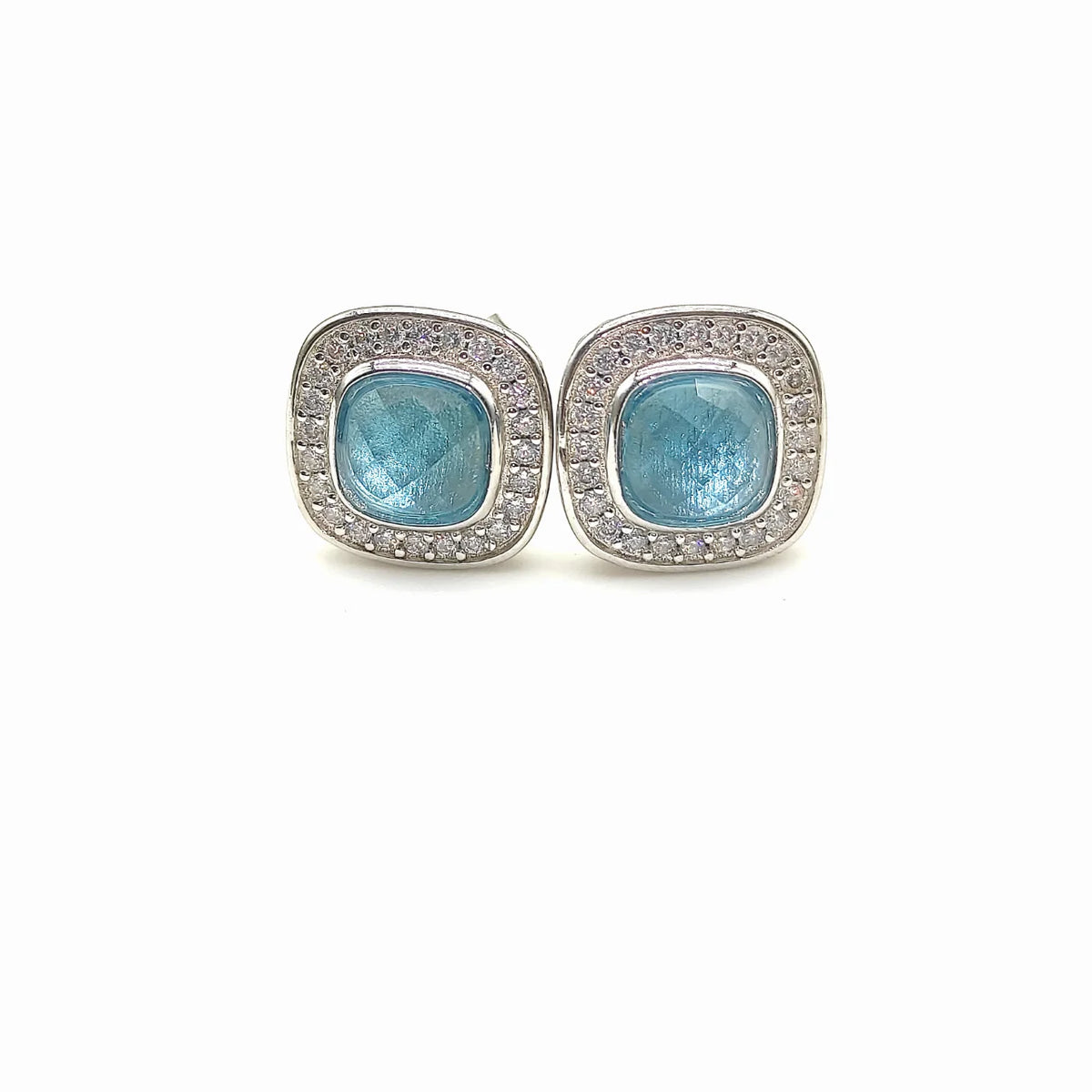 DY High-Quality Silver-Plated 7mm Square Diamond Stud Earrings. Gold-Plated 7mm Colored Gemstone Stud Earrings.Wholesale Jewelry