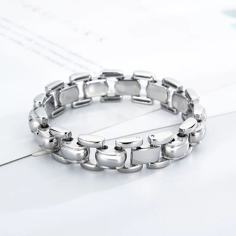 REBEL Casual Polished Stainless Steel Novel Style Links Bracelet for Man