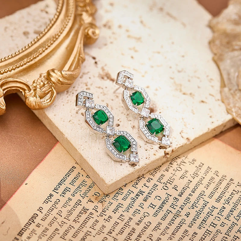 Wedding Jewelry Geometric Hollow Pear Shaped purple Zirconium Necklace Earrings 2-piece Set Brass Fashionable Women's Gift