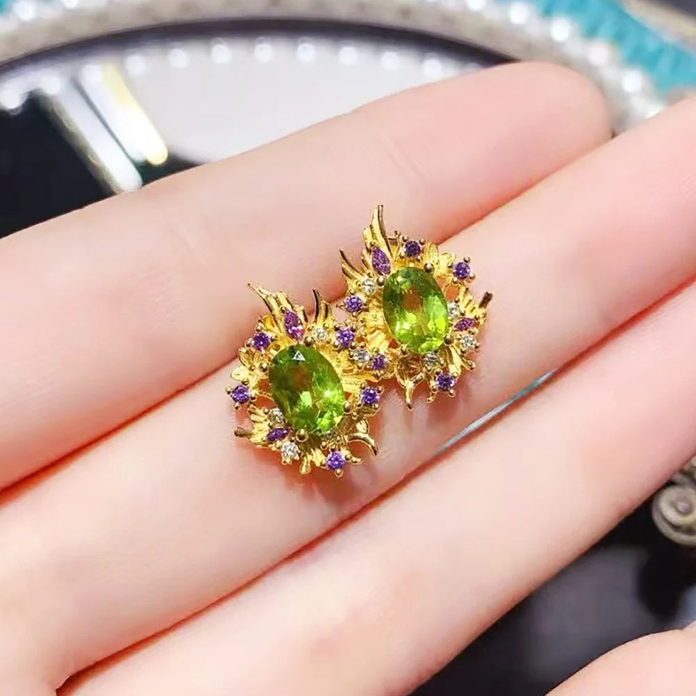 REDheart Luxury Gold Plated 925 Sterling Silver Natural Peridot Necklace Ring Kids Jewelry Set Wedding Party Birthday Gifts