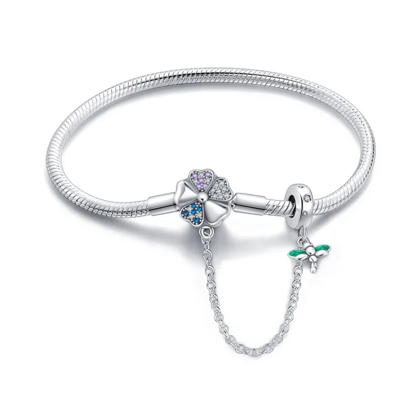 S&S Four Leaf Clover Zircon & Enamel 925 Silver Jewellery | Rings, Earrings, Bracelet & Pendant | S&S Collection
