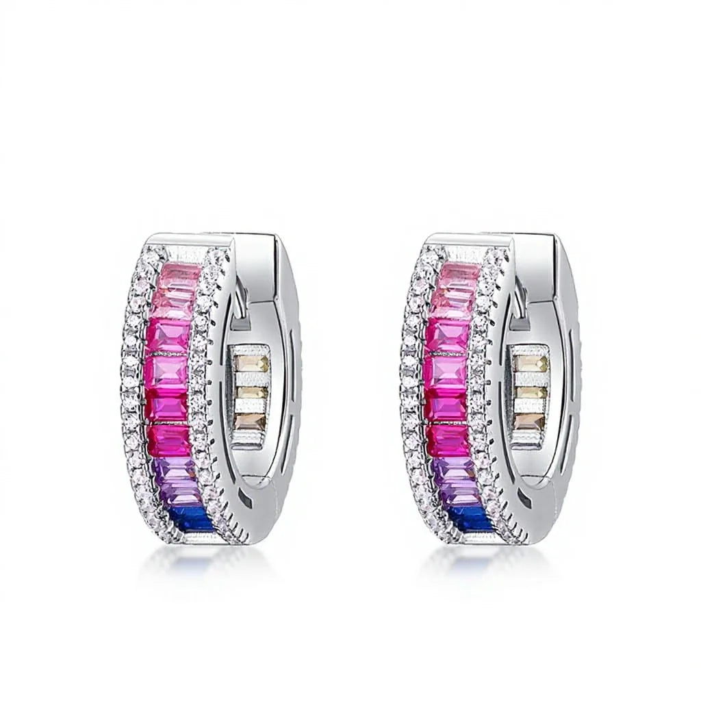 S&S C-Shape 925 Sterling Silver Square CZ Earrings – Platinum Plated – Collection