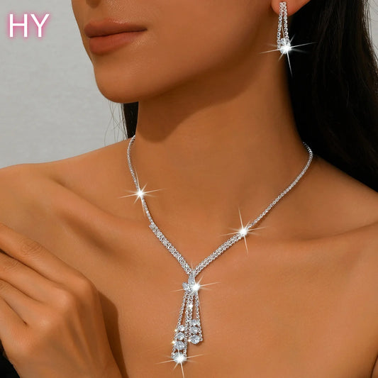 HY Wholesale Accessories: Diamond-Studded Geometric Tassel Necklace for Women - High-End Clavicle Chain
