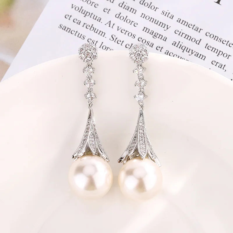 Gemfiori Korean Luxury High-end Pearl Pendant Earring Set with Fashionable and Minimalist Style