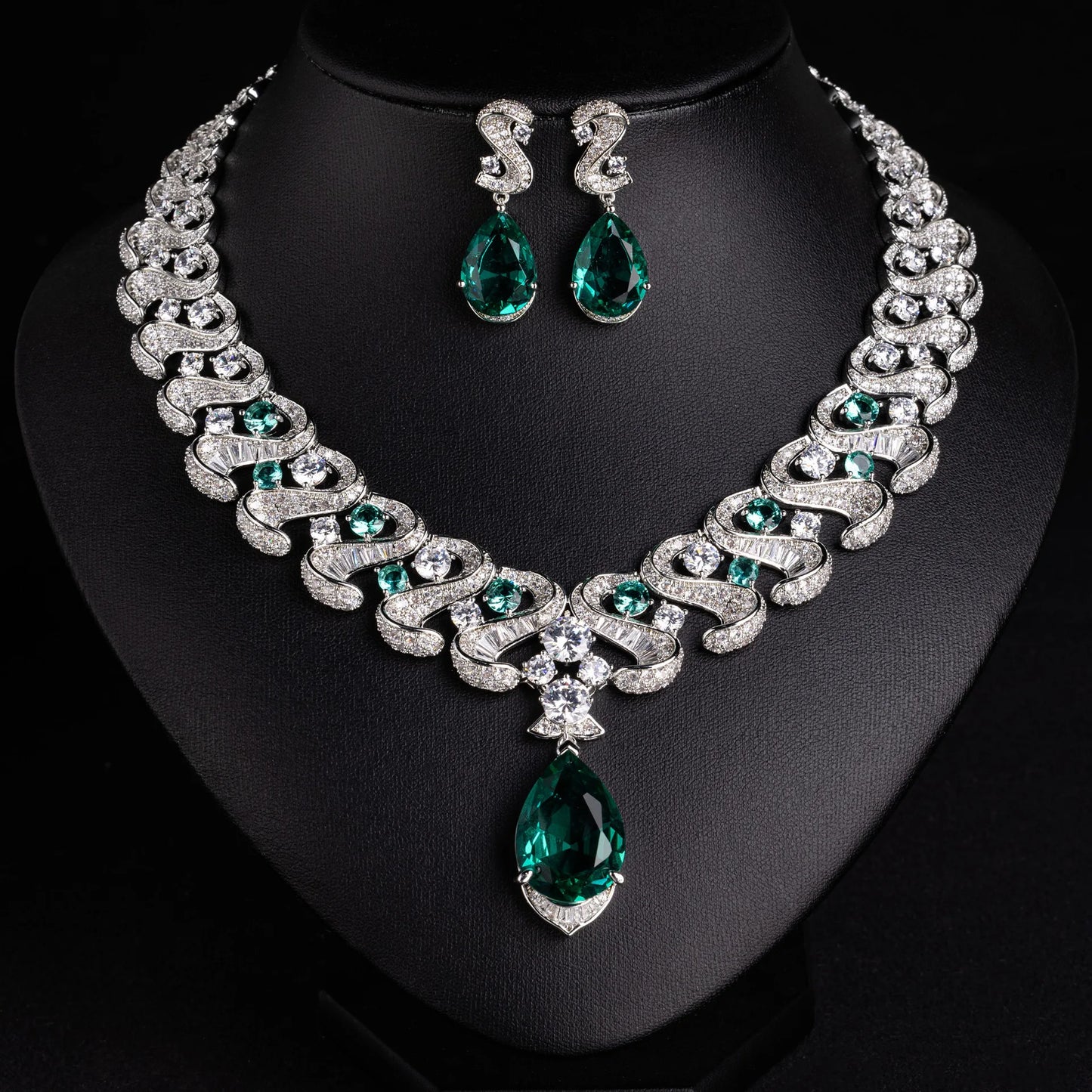 European American Luxury Design Zirconia Bridal Necklace Earrings Set Wedding Evening Party Luxury  Fashion Jewelry Sets