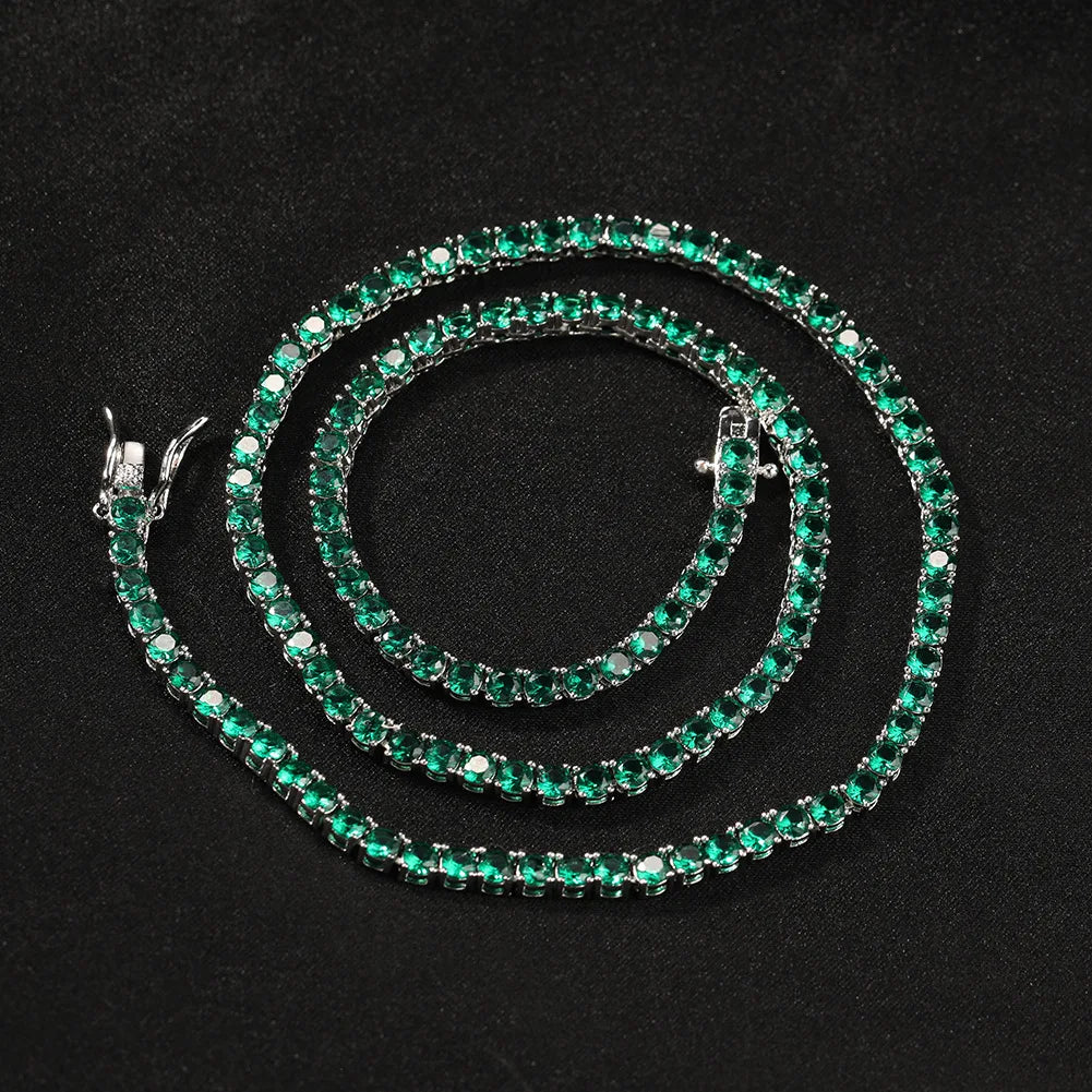 Cunyan 2025 Luxury Green Zircon Tennis Necklace for Men and Women Trendy Jewelry 3mm Diameter Zircon Chain Choker Necklace