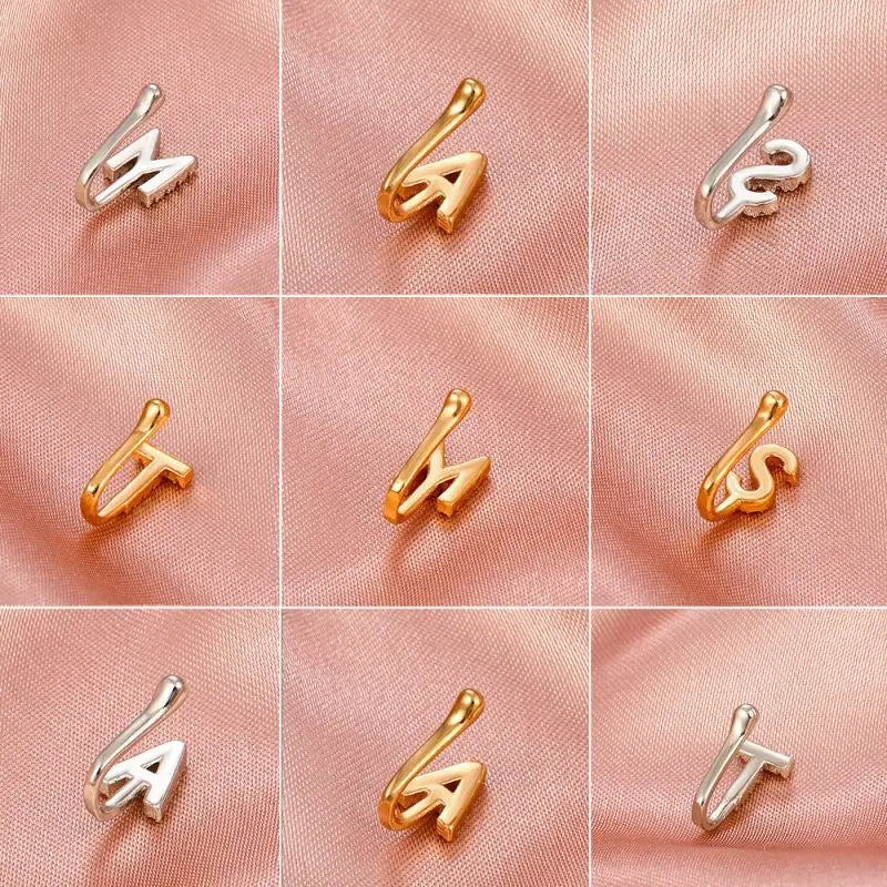S&S Letter Zircon Non-Piercing Nose Clip Stud | A–Z | Gold & Silver