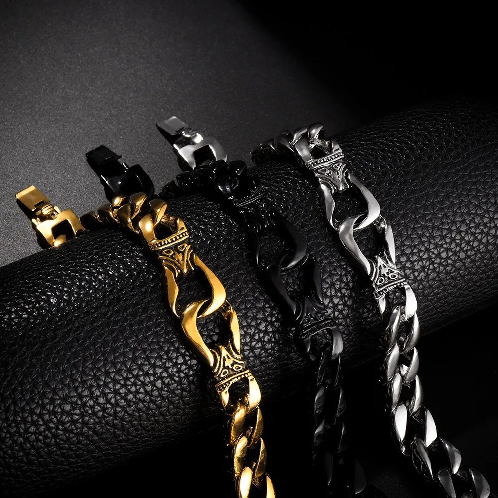 REBEL Polished Curb Link Stainless Steel Bracelet