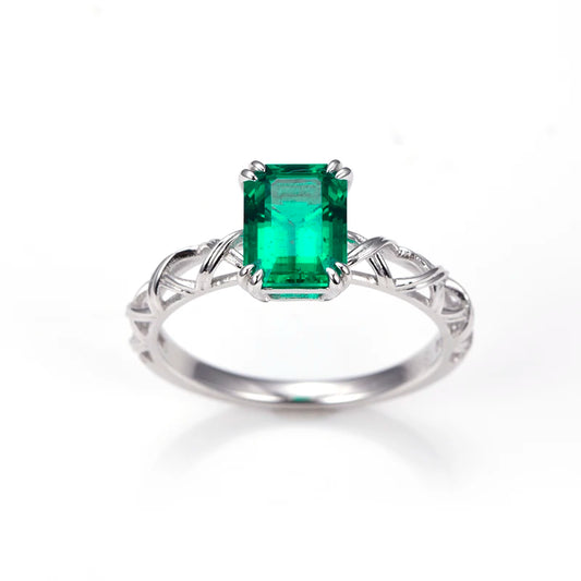 MSR-1216 925 Sliver Custom Women Jewelry 6*8 mm Lab Emerald Stone Ring