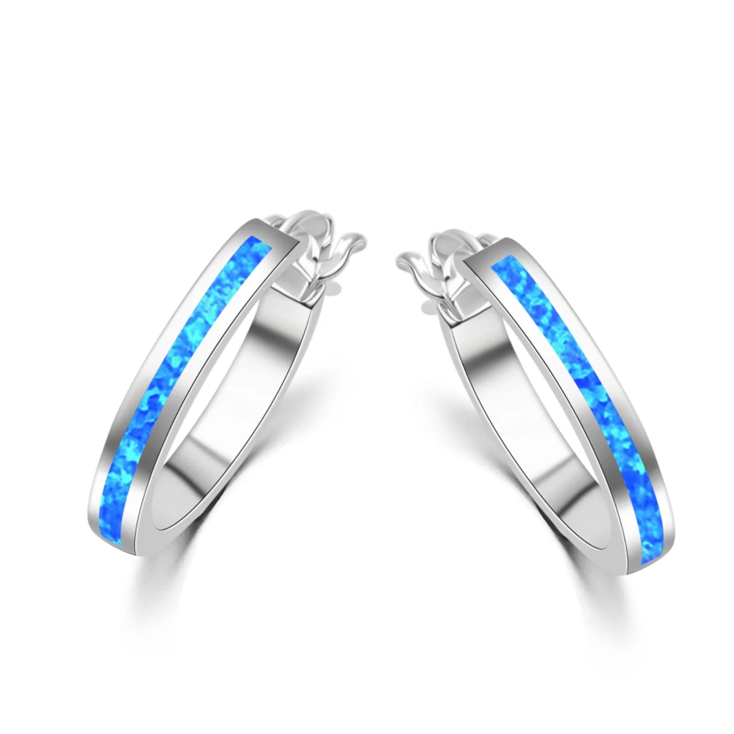 Aobao Silver Plated Geometric Opal Stud Earrings for Women
