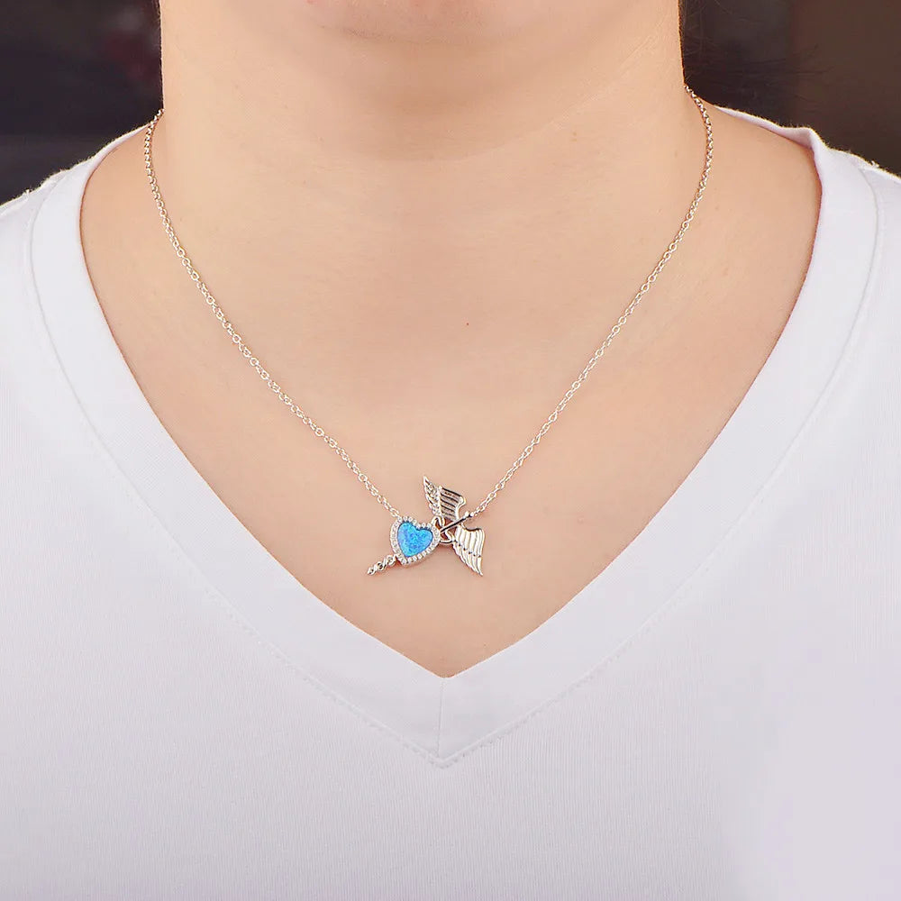 Wings Silver Plated Copper Alloy Opal Lariat Necklace for Women Aobao
