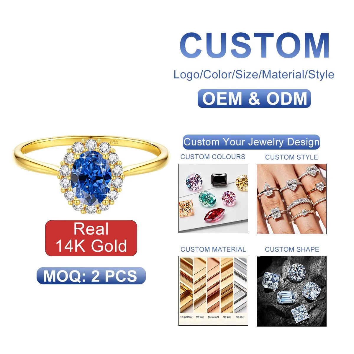 ArtistA Fine Jewelry Corundum Sapphire Ruby Emerald Zircon Oval Gemstone Woman Engagement Wedding Halo Oro De 14 k Gold Hollow Rings