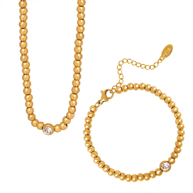 Diamond Geometric Pendant Bead Chain Necklace & Bracelet | New Chinese Style Gold Stainless Steel Jewellery