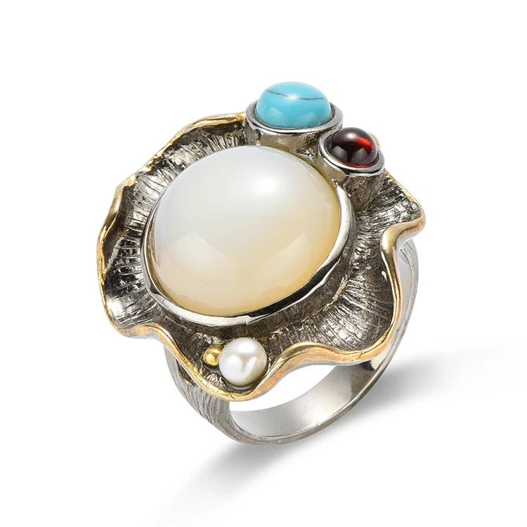 New Trendy Retro Temperament Fancy Sterling Silver Fashion Marine Chalcedony Jewelry Rings
